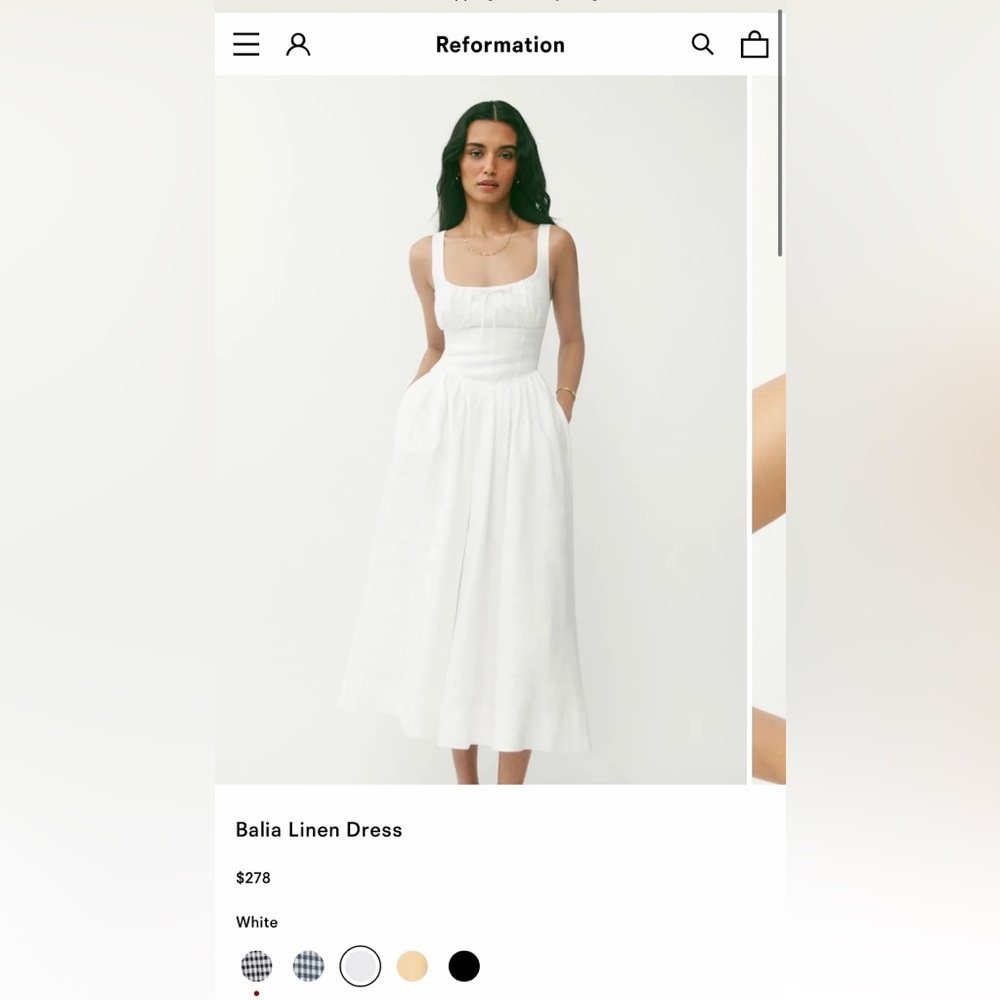Reformation White Balia Linen Midi Dress